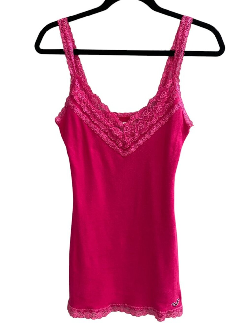 Vintage Hollister Y2K Lace Trim Cami Tank Top Hot Pink Barbie Coquette Preppy-M